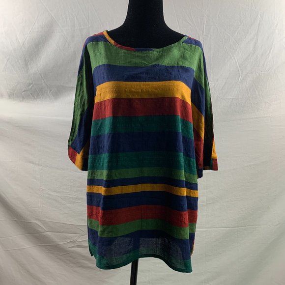 Color block Striped Print Half Sleeve Blouse - Picture 6 of 6